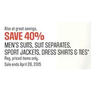 Men's Suits, Suit Separates, Sport Jackets, Dress Shirts & Ties - 40% off