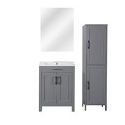 Grey 4-piece Set With A 24" Vanity, Porcelain Top, Linen Cabinet And Mirror - Lorena Collection - $836.77 ($208.23 Off)