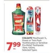 Colgate Mouthwash, Power Or Twin Pack Toothbrushes Or Sensitive Pro-Relief Toothpaste - $7.99