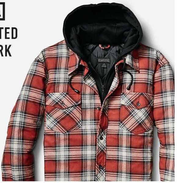 Dakota men's plaid hooded quilted flannel work discount shirt