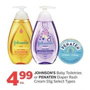 Johnson's Baby Toiletries Or Penaten Diaper Rash Cream  - $4.99