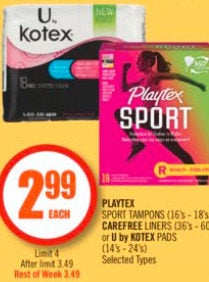 Shoppers Drug Mart Playtex Sport Tampons Carefree Liners Or U By Kotex Pads Redflagdeals Com
